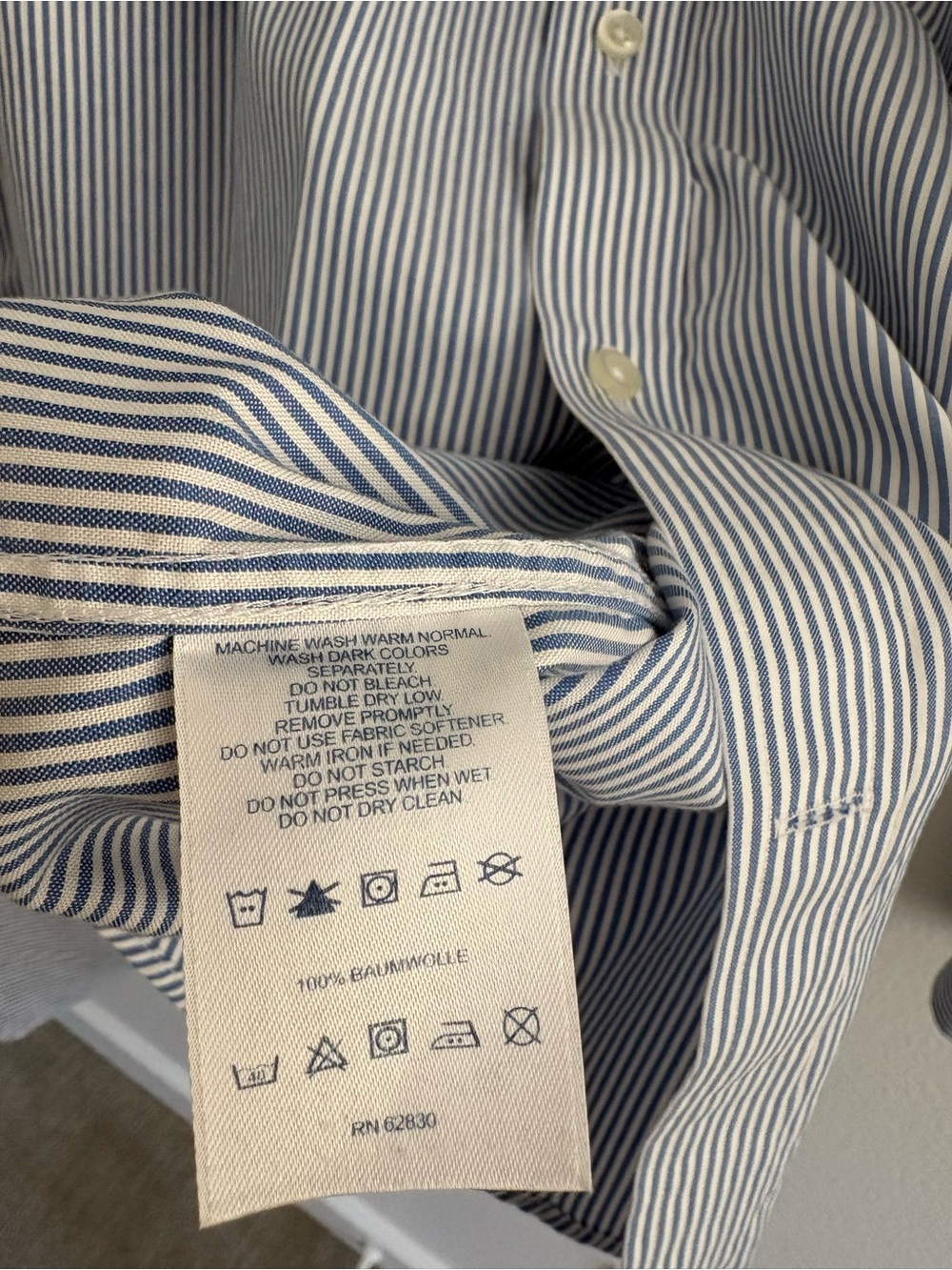 Men’s Lands' End No Iron Oxford Supima Button Down Shirt Blue White Stripe - Picture 6 of 10